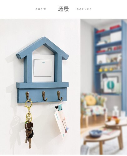 Small House Solid Wood Switch Sticker Protective Case Log Belt Hook Retro Home Decoration Wall Socket Light Switch Sticker: blue