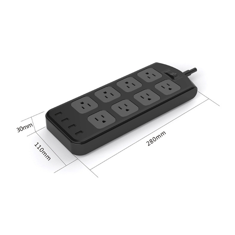 Power Strip With AC 8 Outlets 4 USB Charging Ports 2500W 5.9Feet Extension Cord Surge Protector For Home Office-US Plug