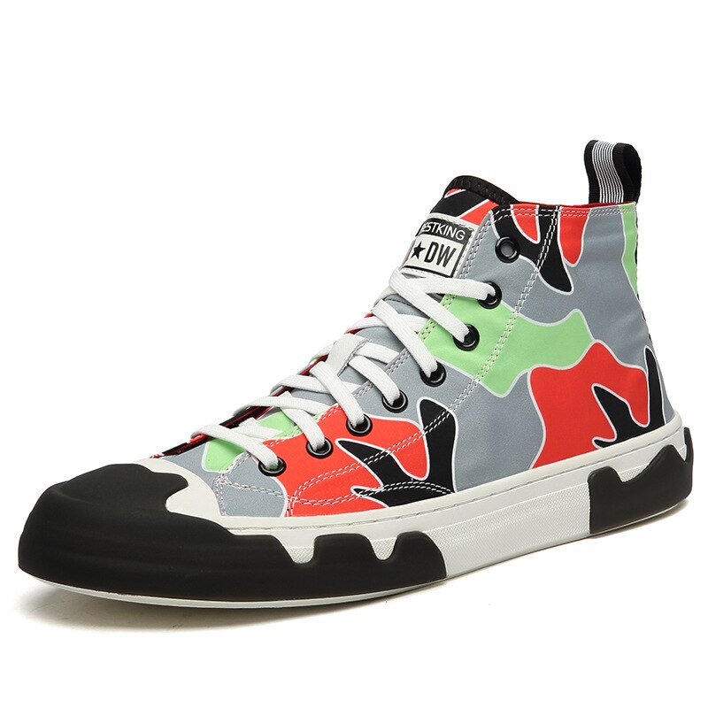 Heren high top canvas schoenen camouflage heren sneakers ademend antislip veterschoenen heren gevulkaniseerde schoenen herenschoenen: Kleurrijk / 7