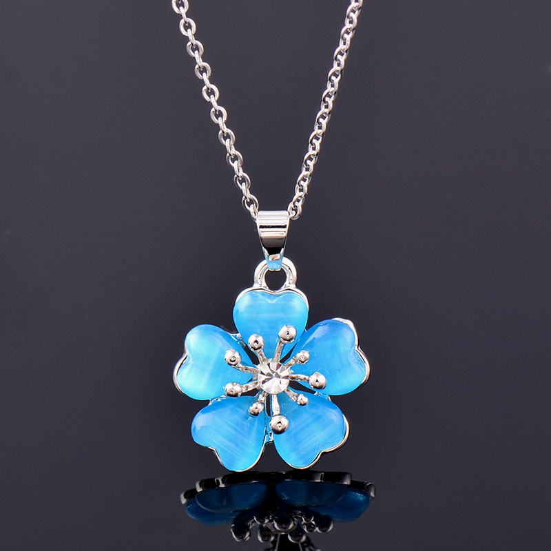 Sinleery moda sólida opala ameixa flor pingente colar rosa ouro cor jóias de casamento para mulher menina bijoux femme xl260 ssb: blue opal