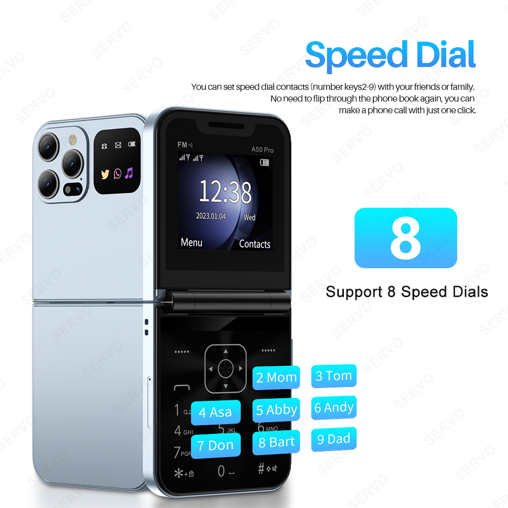 SERVO A50 Profi Klapptelefon, Dual-SIM-Karte, GSM, elektrische Taschenlampe, automatische Anrufaufzeichnung, 2,4-Zoll-Bildschirm, faltbare Mobiltelefone Typ C
