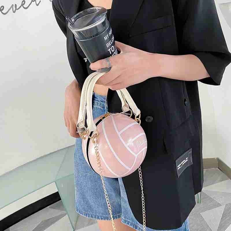 Bolso de hombro con cremallera para mujer, Bola de voleibol de cuero PU, baloncesto, cadena, cruzado, L2N9