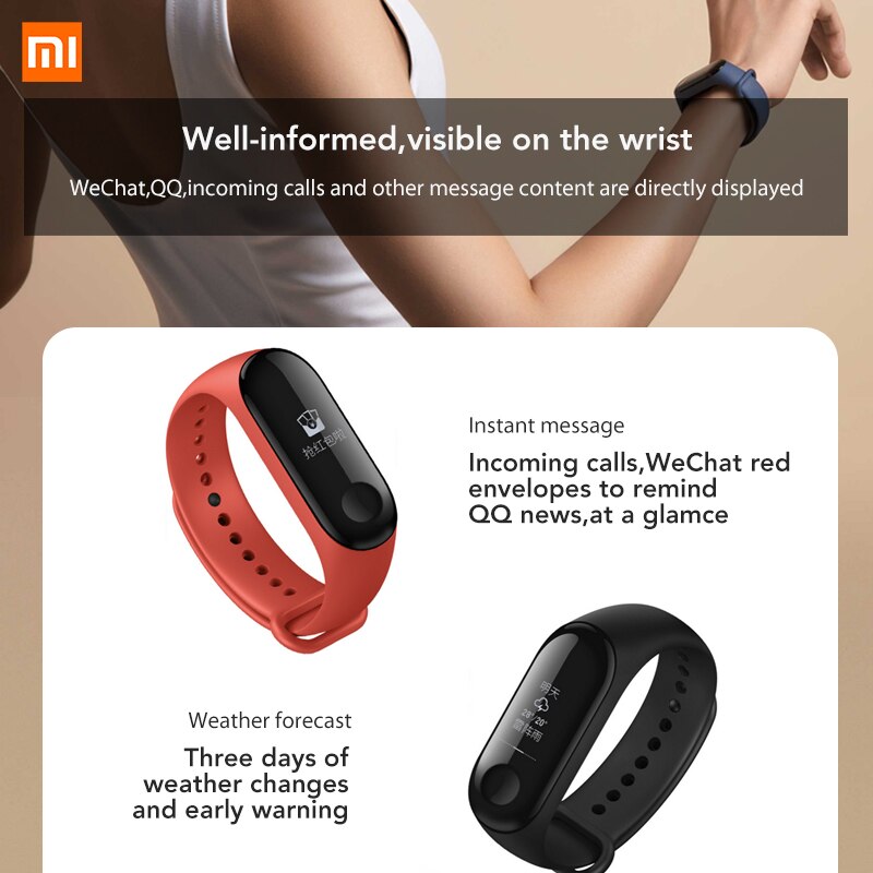 Originale Xiaomi Mi banda 3 Monitor di Frequenza Cardiaca di Bluetooth 4.2 Xaomi di Sport Intelligente Braccialetto OLED Miband 3 Smartband