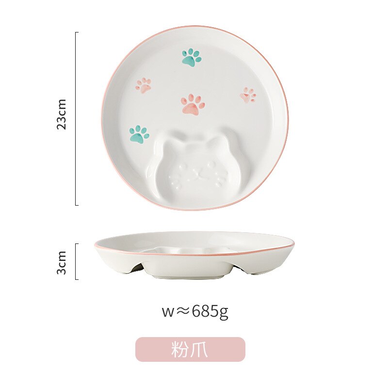 Home Ceramic Dinner Plate Cute Cat Child Food Supplement With Dipping Dish Dumpling Breakfast Plate Restaurant Utensils: Cat paw