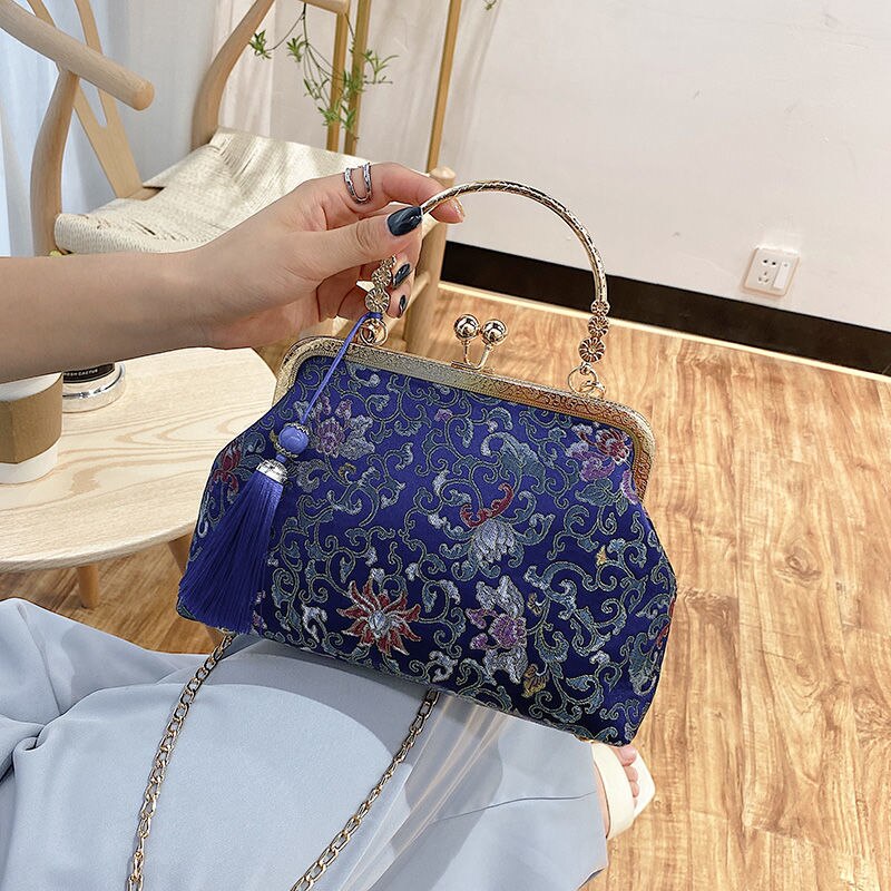 Autumn Vintage Flowers Bag Bags Kiss Lock Shell Bags Bag Chain Women Shoulder Crossbody Messenger Bag Women's Handbags