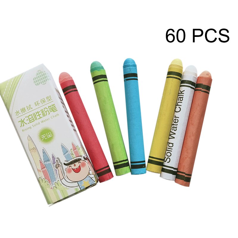 6/12/18/30/60 Pcs Chalk Water-Soluble Dustless Erasable Solid Chalk for Children Kids Graffiti ENA88: 60 pcs