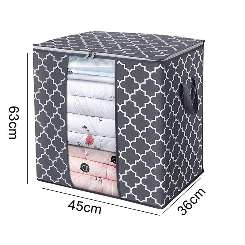 Non Woven Fabric Large Capacity Dirty Clothes Collecting Bag Quilt Blankets Storage Bags With Clear Window Clothing Organizer: Black 63x45x36cm
