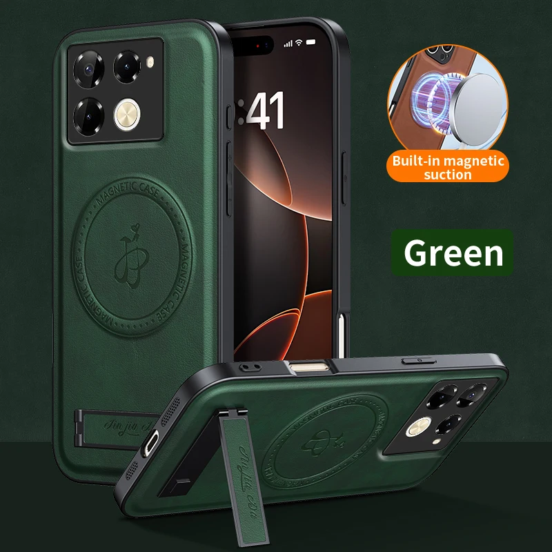 Leather Stand Case for Infinix Note 50 Pro Note50 40 50 40i Magnetic Cover Magsafe Wireless Charging Shockproof Camera Shell: Nylon / black