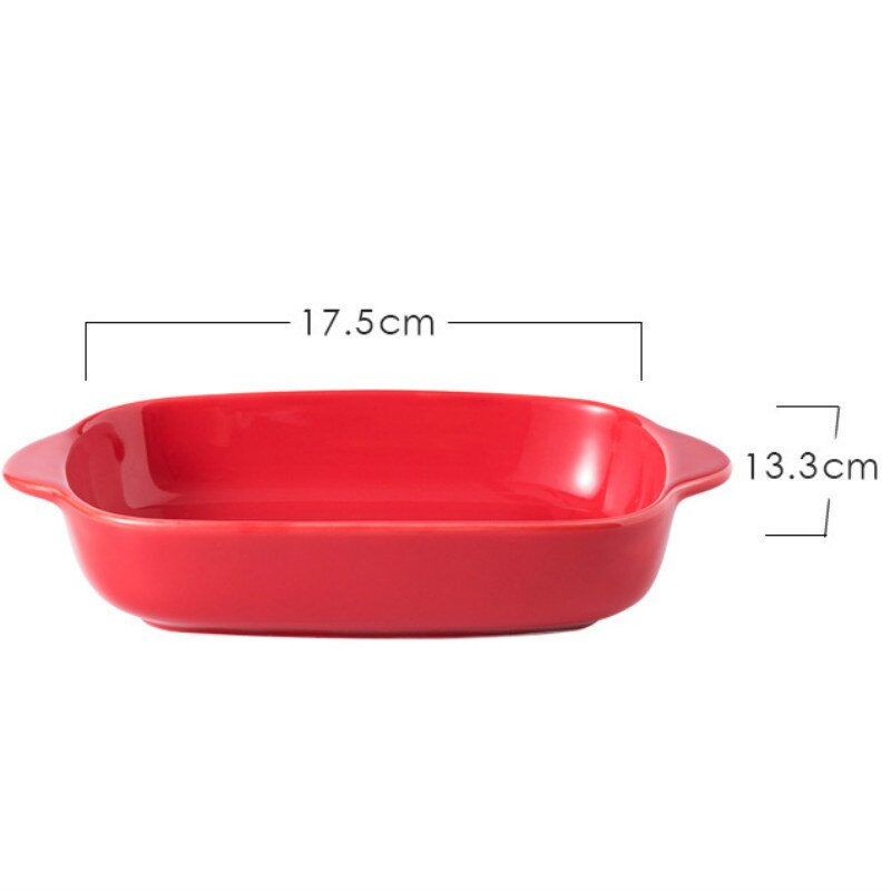 Rectangular Ceramic Baking Tray Double-eared Rice Plate Baking Mold Oven Pasta Thousand-level Baking Tray Microwave Oven: Red