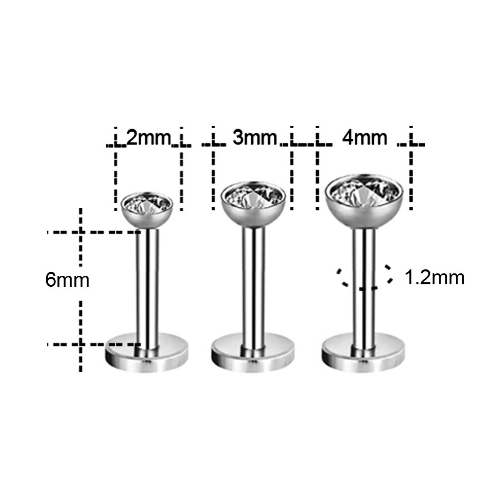 3Pcs/lot 16G Stainless Steel Lip Labret Piercing Set Crystal Monroe Lip Stud Ring Tragus Helix Conch Cartilage Earring Piercing: ZH814