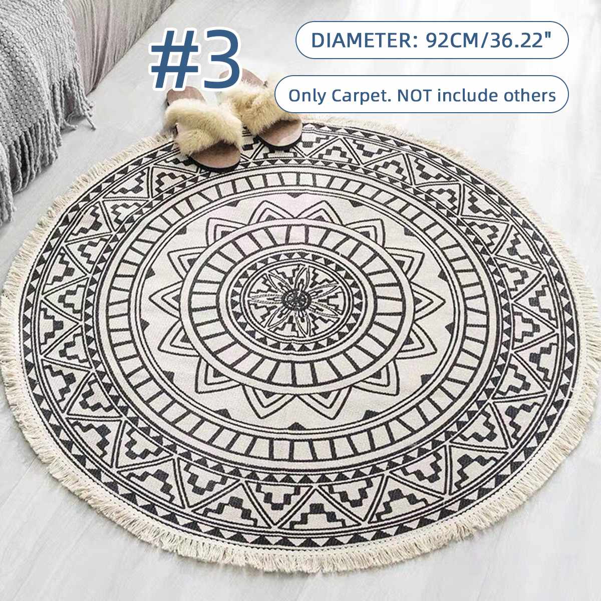 Ronde Tapijt Bohemian Patroon Tapijt Slaapkamer Bed Badkamer Computer Stoel Anti-Slip Mat Vloermat Romantische Woondecoratie Mat: 3