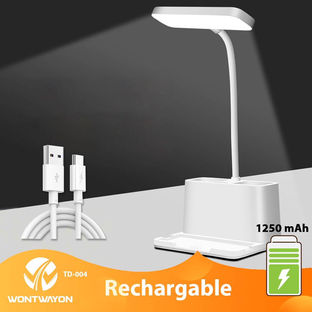 LED Desk Lamp with Penholder Eye Protection Reading Desk Lamp Rechargeable Flexible Gooseneck Bedside Lamp Indoor Lighting: Rechargable-1250mAH