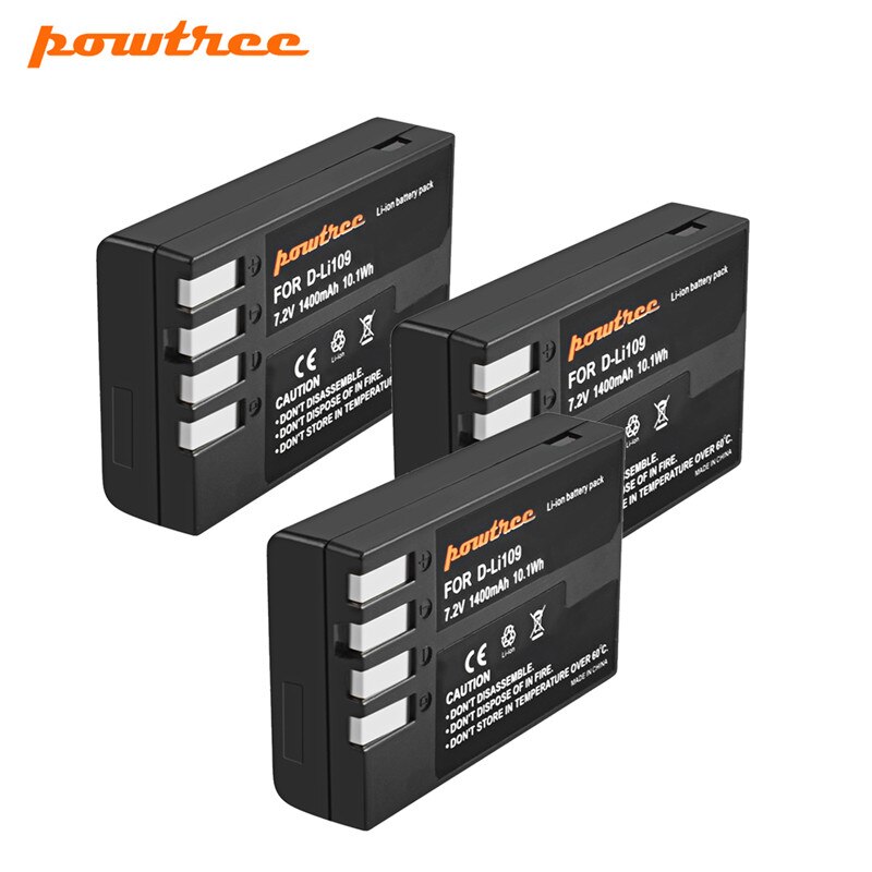 Powtree para Pentax 7,2 V 1400mAh D-Li109 DLi109 DLi 109 batería + LCD cargador para K30 K50 K-30 K-50 K500 K-500 K-S1 KS1 K-S2 KS2: 3 battrey