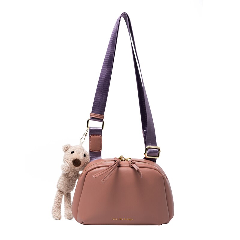 Mode Tassen Voor Vrouwen Effen Kleur Pu Lederen Beer Hanger Vrouwen Schouder Tas Crossbody Tassen Voor Vrouwen Sac een Belangrijkste: Roze