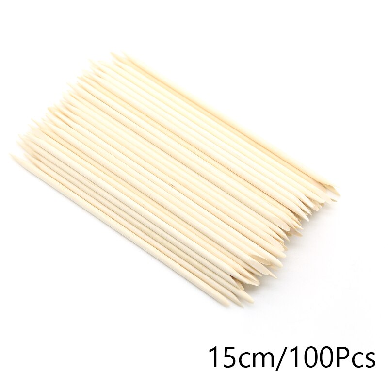 manicura uñas pedicura palos de madera Removedor de cutículas para manicura y pedicura, herramientas de Arte de uñas, palitos de madera naranja, recolector de diamantes de imitación, suministros de cuidado, 100 piezas: Negro