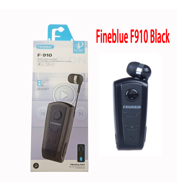 100% Original Fineblue F910 Wireless Bluetooth V4.0 Headset In-Ear Vibrating Alert Wear Clip Hands Free Earphone For Smartphones: Black with box