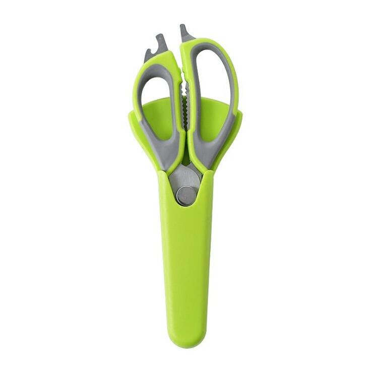 Multi-Function Kitchen Scissors Cutter Knife Board Stainless Steel Kitchen Cut Chicken Bones Food Meat Scissors: Green