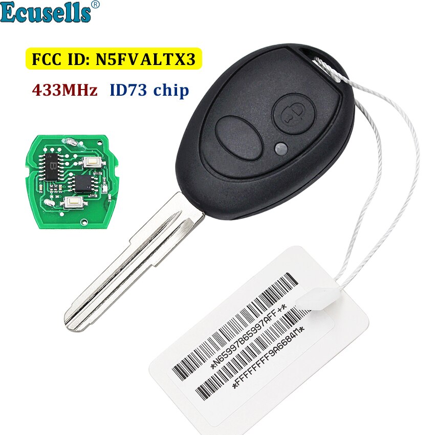 Mando a distancia Fob, 2 botones, 433Mhz, chip ID73, para Land Rover Discovery 1999-2004 FCC ID: N5FVALTX3, sin cortar