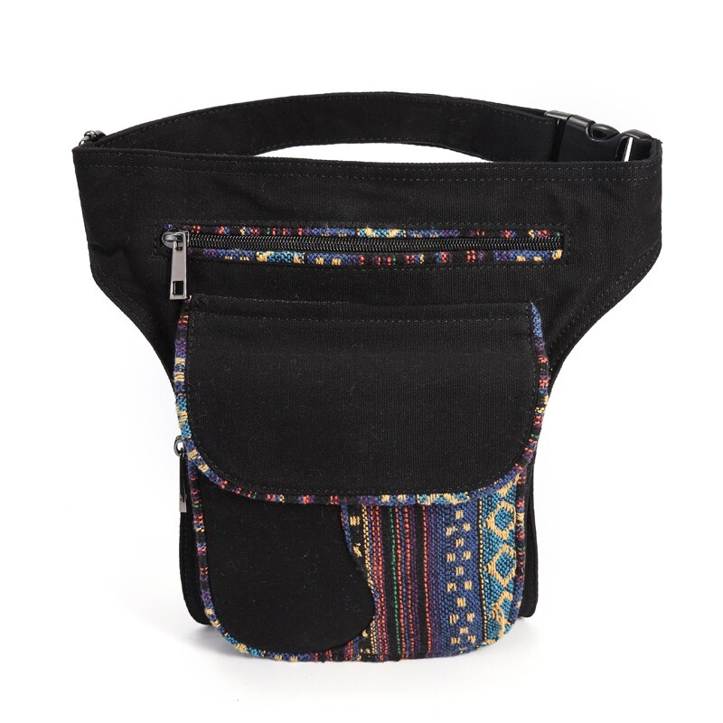 Annmouler – sac banane Style bohémien pour femmes, sacoche de hanche, Patchwork, poches pour téléphone, grande capacité, pour jambes: Default Title