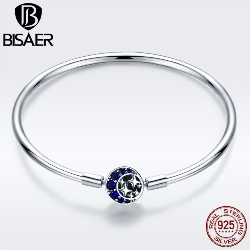 Bracciale Femme braccialetti a forma di luna e stella in argento Sterling 925 per donna braccialetti a catena con serpente in argento CZ abbagliante ECB080