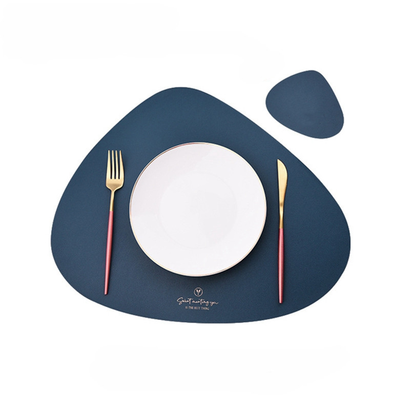 Inyahome Juego de 2 manteles individuales de piel sintética y posavasos para mesa de comedor, impermeables, lavables, manteles para mesa de cocina y cena: Negro