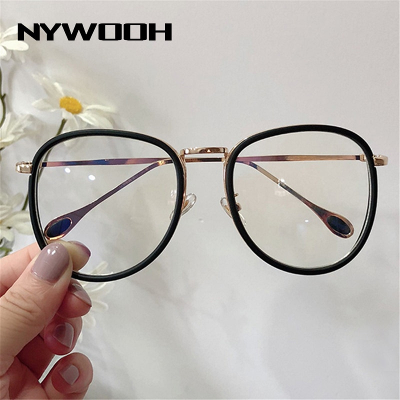 Nywooh Vintage Brilmontuur Mannen Oversized Nep Brillen Voor Vrouwen Clear Optische Frames Metalen Brillen