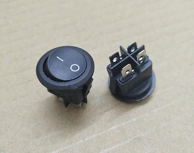 KCD1 – interrupteur à bascule rond, 20MM, Base carrée, 4 broches, AC 250V 6A 125V 10A, couleur noir rouge, marche/arrêt, 4 pieds: 1 pcs black cap