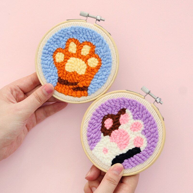 Diy Breien Wollen Kleed Haken Kit Handwerk Wollen Borduren Met 19X19Cm Borduren Frame Punch Naald-Alpaca: Cat paw