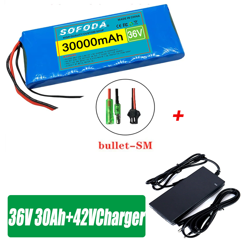 36V 10S1P 30000mAh Battery Pack 20Ah 18650 Lithium Li-ion Rechargeable Batteries 30Ah BMS 500W: Lavender