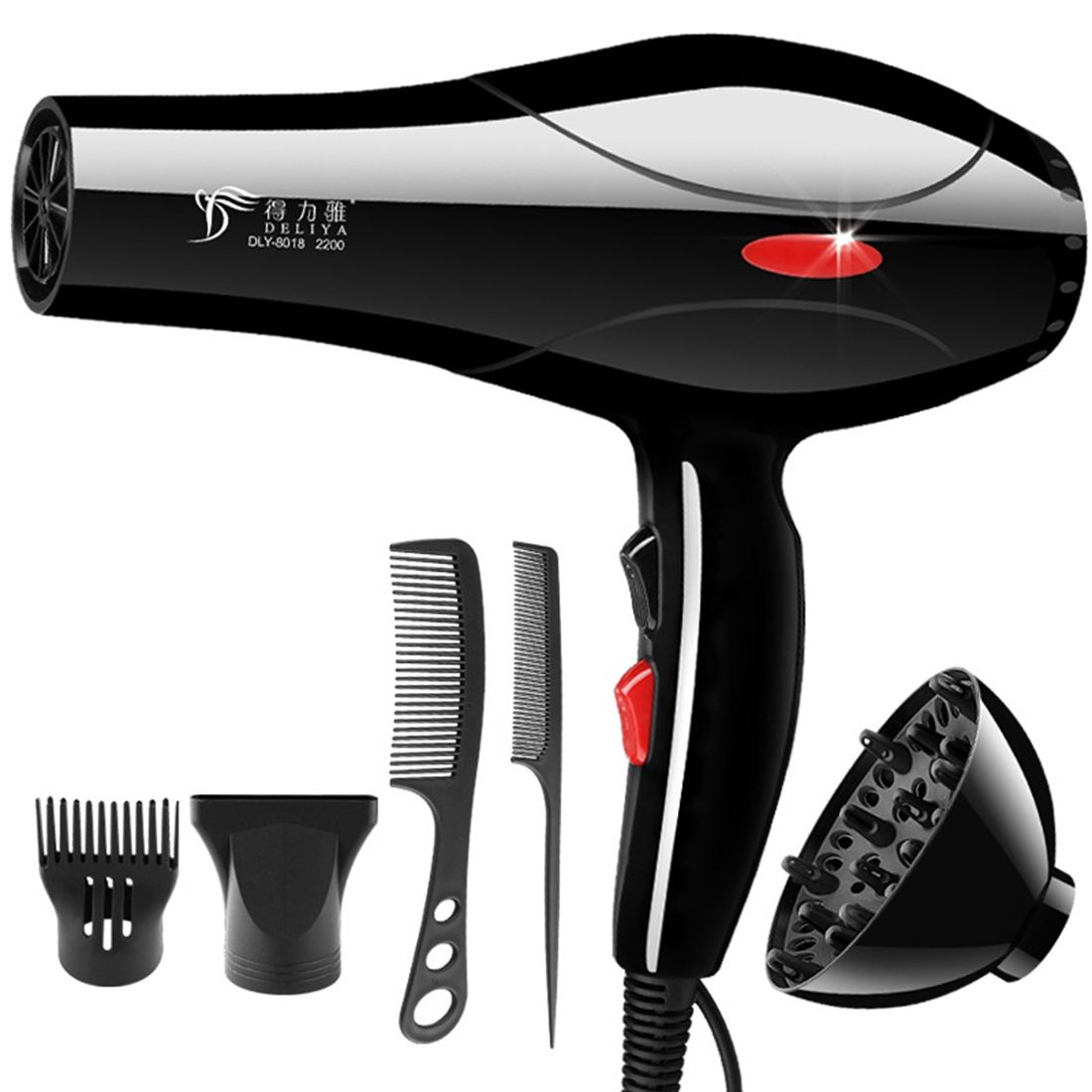 Sèche-cheveux domestique 2200W, 6 pièces, diffuseur, peigne, prise américaine