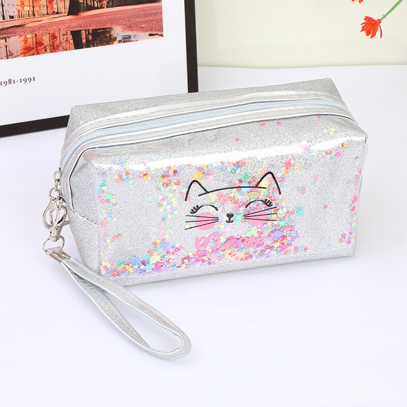 Nette Pailletten Frauen Kosmetik Tasche Sanft-machen-hoch Lagerung Tasche Pads Toilettenartikel Paket Reise machen-hoch Tasche Organizer Beutel Schönheit fallen: Silber