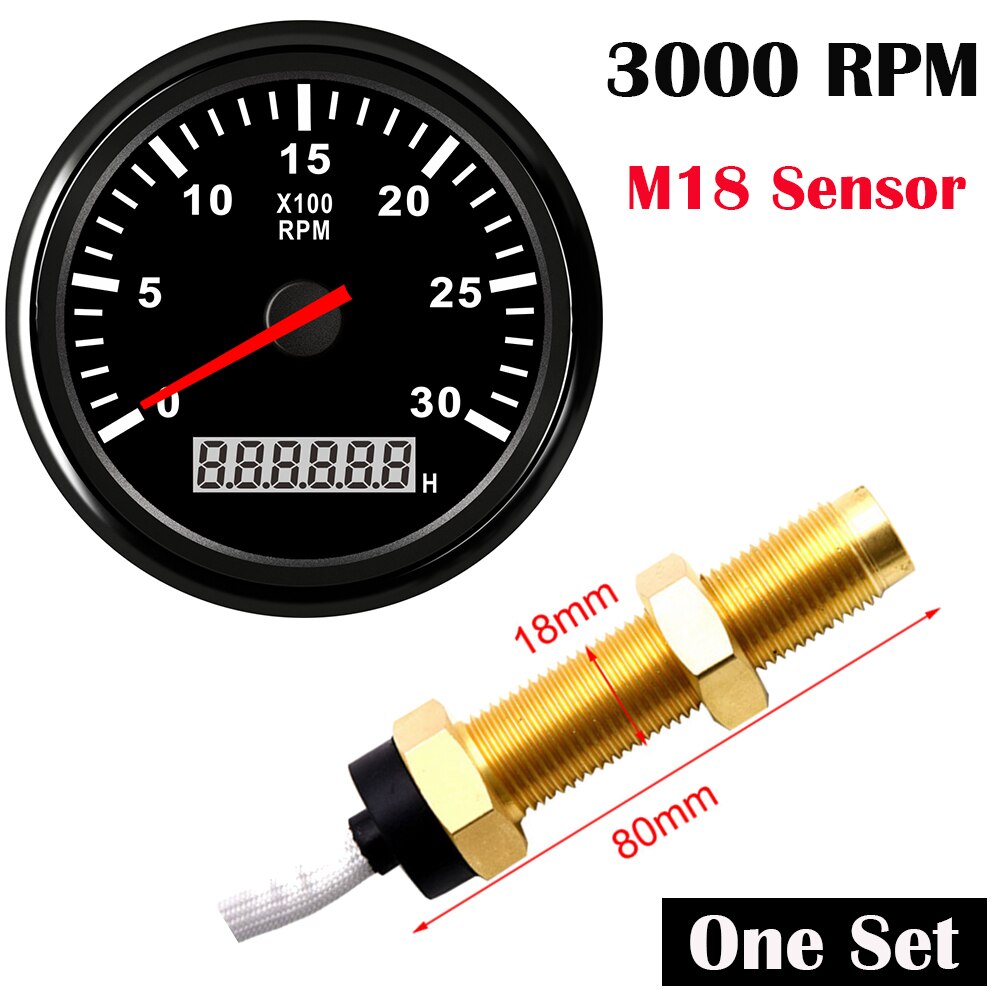 Universal 85mm Tachometer Car Marine TachoMeter Gauge with Hourmeter 3000,4000,6000,8000RPM Boat Tachometer 12V/24V toerenteller: BN 3000 with M18