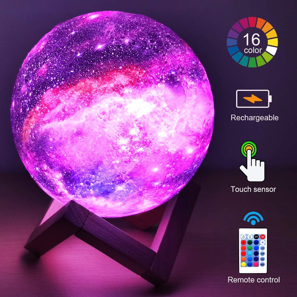 16 Colors 3D Printing Moon Lamp Galaxy Moon Light Change Touch and Remote Control USB Charger as Christmas