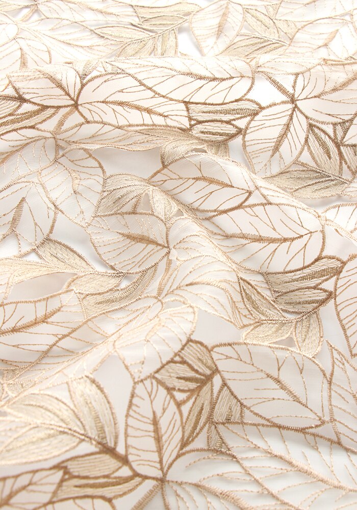 WunderschöNe Champagner Organza Gold Gewinde Blatt Hohl Stickerei Stoff Hochzeit Kleid Kleidung Handgemachte Diy Stoff