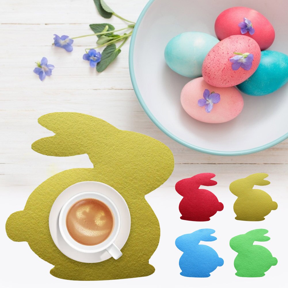 Cute Easter Bunny Bowl Dish Cup Placemats Washable Heat-Resistant Non-Slip Rabbit Place Mat For Dining Table Set Of 4 9.25 X