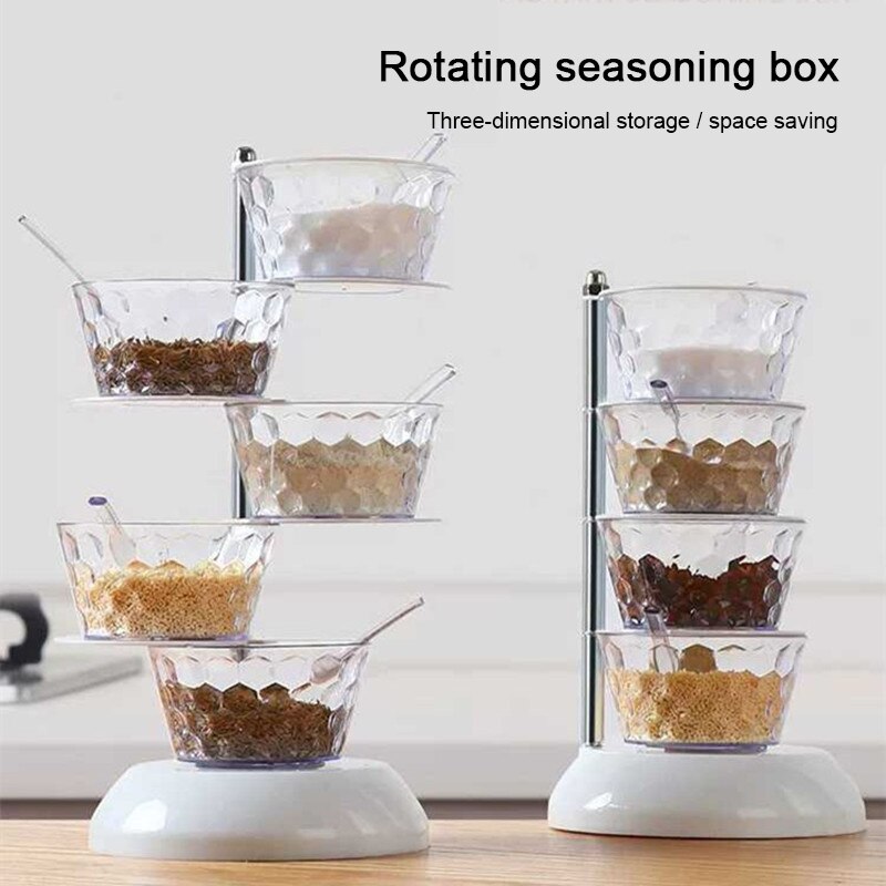Accessoires de cuisine tournant 5 niveaux cuisine sucre sel poivre épices support assaisonnement boîte de rangement Pot pour Condiment Pot à épices