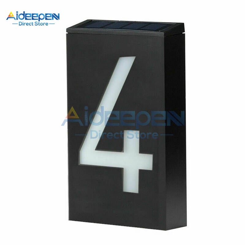 LED Digital Solar Power Light Sign House Number Doorplate Door Number Address Digits Wall Mount Number With Battery For Home: 4