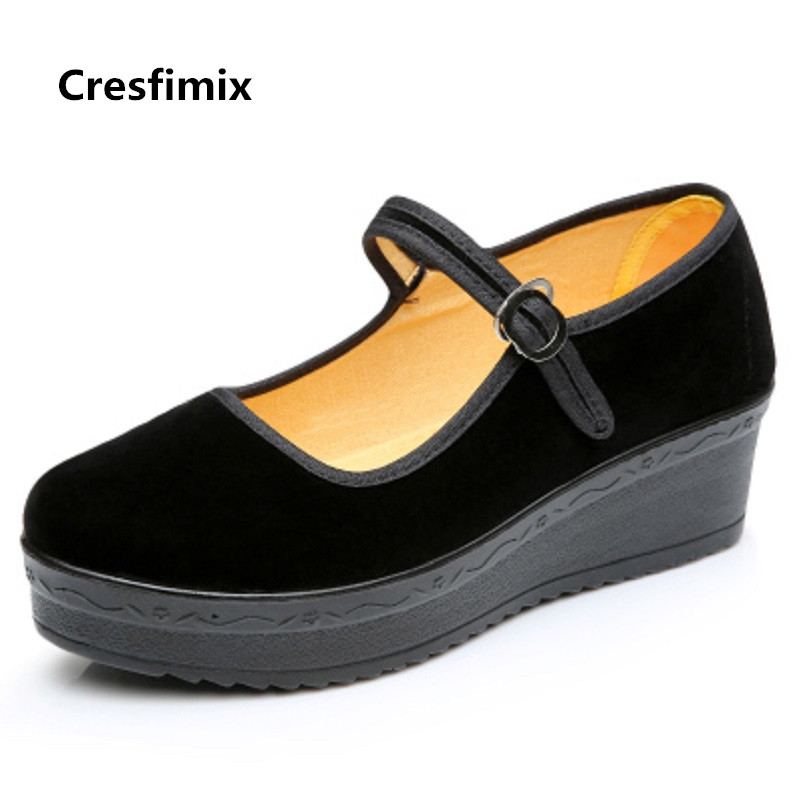 Kvinder komfortable sorte retro ballet dansesko dame casual street flad platform sko højde øget sko  e2388