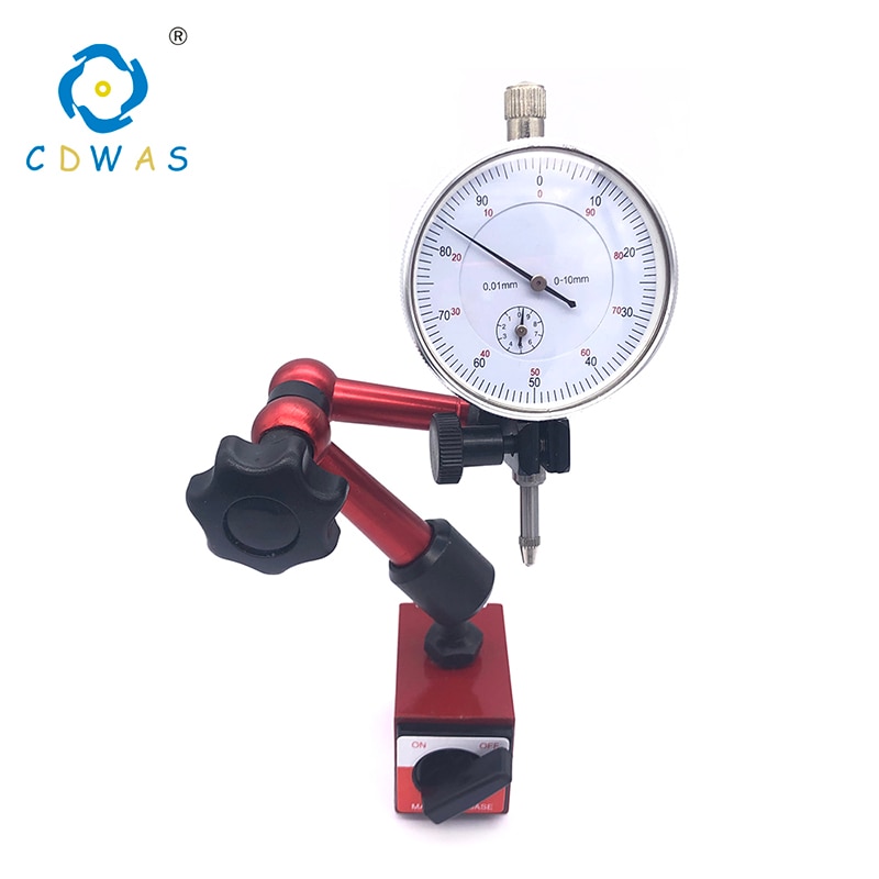 Height 200mm Universal Flexible Magnetic Base Holder Stand Tool and 0-10mm 0.01mm White Dial Indicator Lever Measuring Set