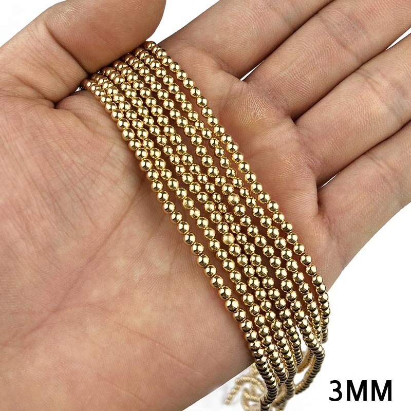 JHNBY Ronde Hematiet kralen 2/3/4/6/8/10mm Natuursteen 14 Goud kleur Losse kralen ball Sieraden armbanden Maken DIY Accessoires: 3mm 200pcs