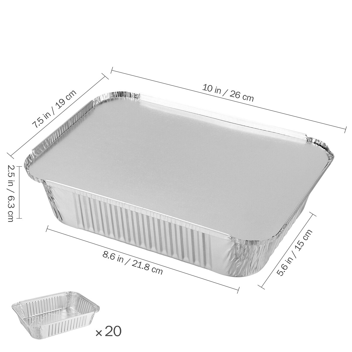 BESTONZON 20pcs Disposable BBQ Drip Pan Tray with Lid Aluminum Foil Tin Liners for Grease Catch Pans Replacement Liner Trays: 260x190x63mm