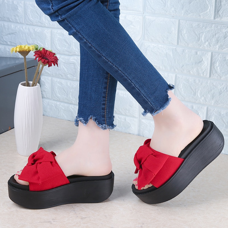 SHIDIWEIKE pajarita grande mujer playa Flip Flops sandalias de verano antideslizante zapatillas Sandalias de plataforma tamaño 34-39 B768