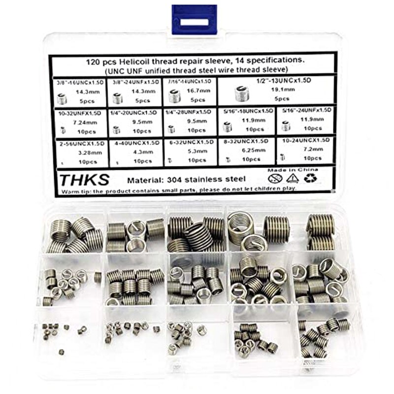 120Pcs for (UNC UNF Unified Thread Steel Wire Thread Insert) Thread Sheath