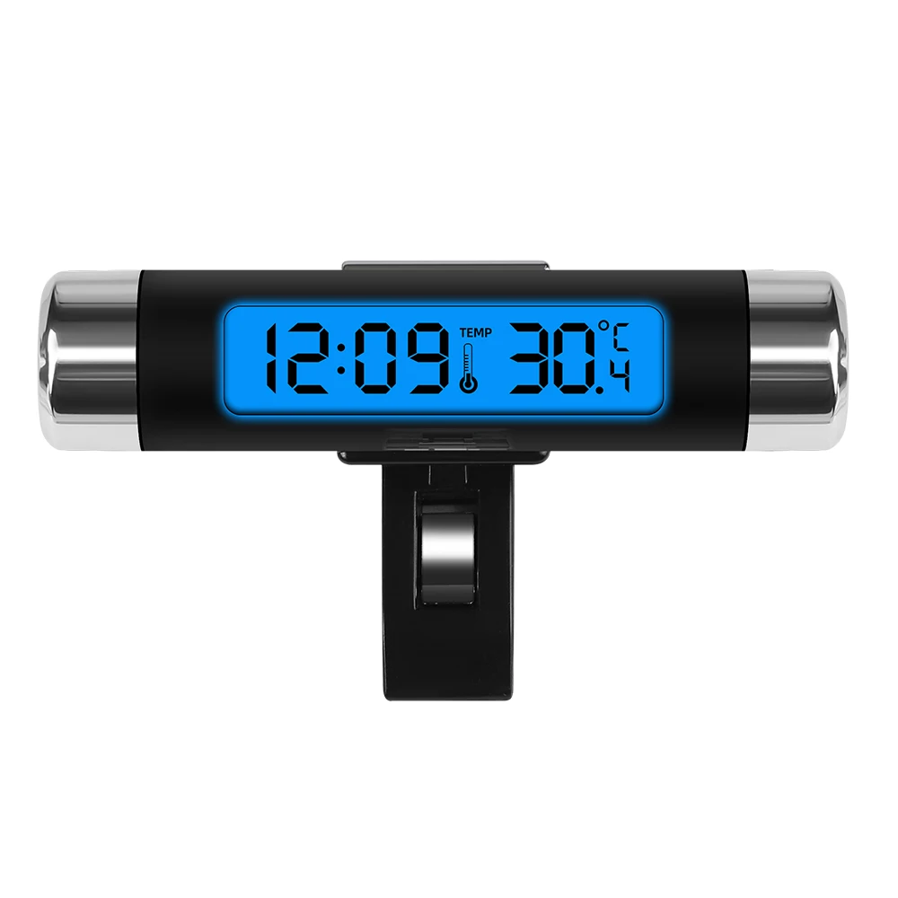 Auto luchtuitlaatthermometer Elektronische klok Tijd Led digitale displaythermometer met achterkant Lichtgevende autobenodigdheden Klok voor auto: Bruin