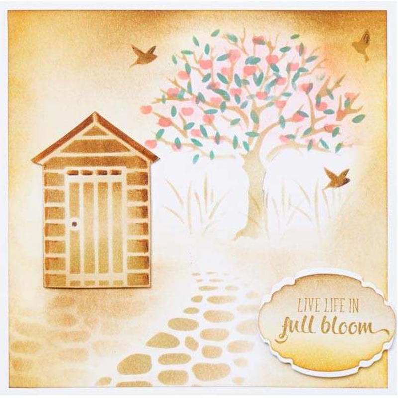 6x6in Garden Scene Plastic Draw Stencil For DIY Scrapbooking Decorative Embossing DIY Card Craft Plastic Templates Draw Sheets