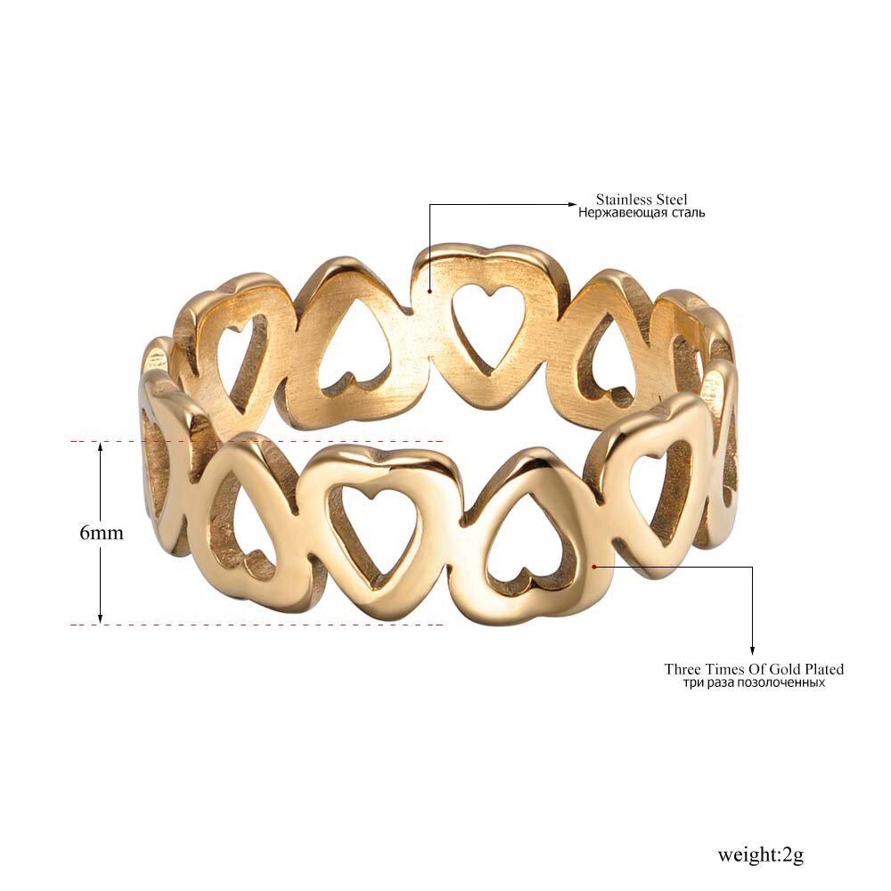 Zoomango Roestvrij Staal Hollow Hart Minnaar Ring Classic Gold Engagement Trouwringen Voor Vrouwen Anneau ZR17154