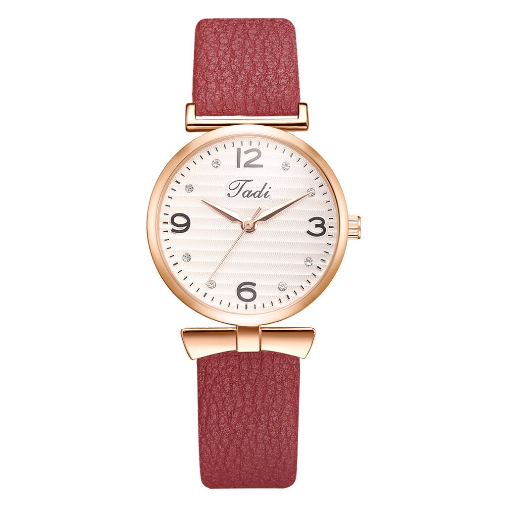 Top Brand Dress Female Watches Simple Rhinestone Woman's Watch Bracelet Set 2PCS Leather Ladies Wristwatch reloj mujer: red watch