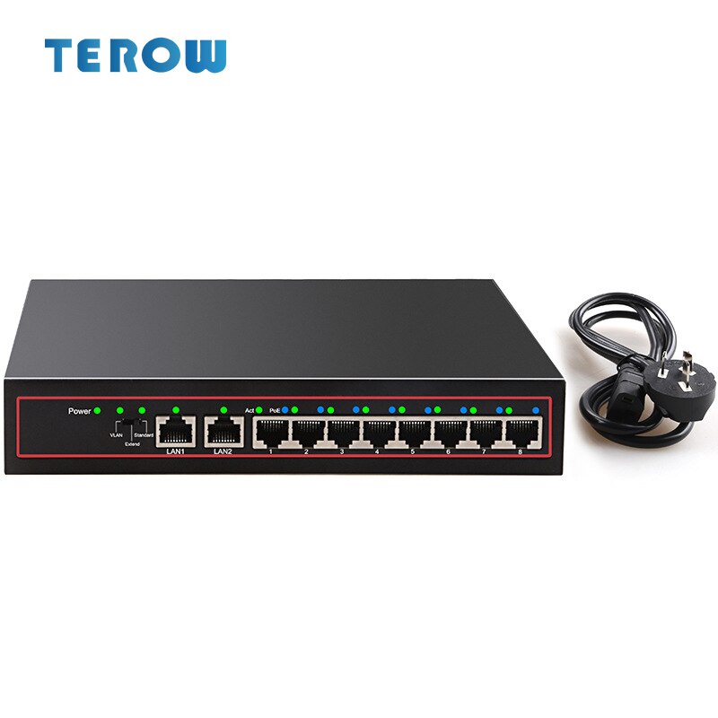 Terow 10-Port 100Mbps Poe Netwerk Switch Met 8-POE + 2LAN Rj45 Vlan/250M/Externe power Poe Switch Voor Haikang/Dahua/Tp Camera: Default Title