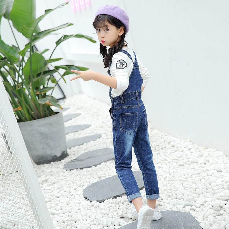 Primavera Otoño, pantalones vaqueros con tirantes para niñas, pantalones vaqueros estilo peto, Mono vaquero para niñas adolescentes, pantalones con tirantes informales 5-14T