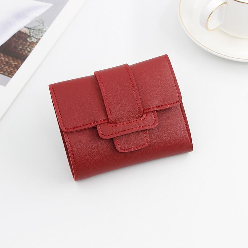 Women's Three- Folding Short Wallets Lovely Candy Color Female Coin Purse Casual Pu Leather Card Holder Slim Hasp Clutch: Red